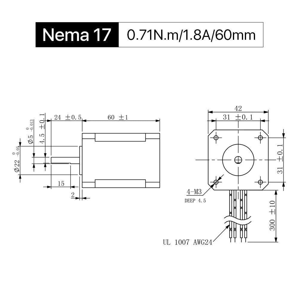 BMLaser 60mm 0.71N.m 1.8A 2 Phase Nema17 Open Loop Stepper Motor