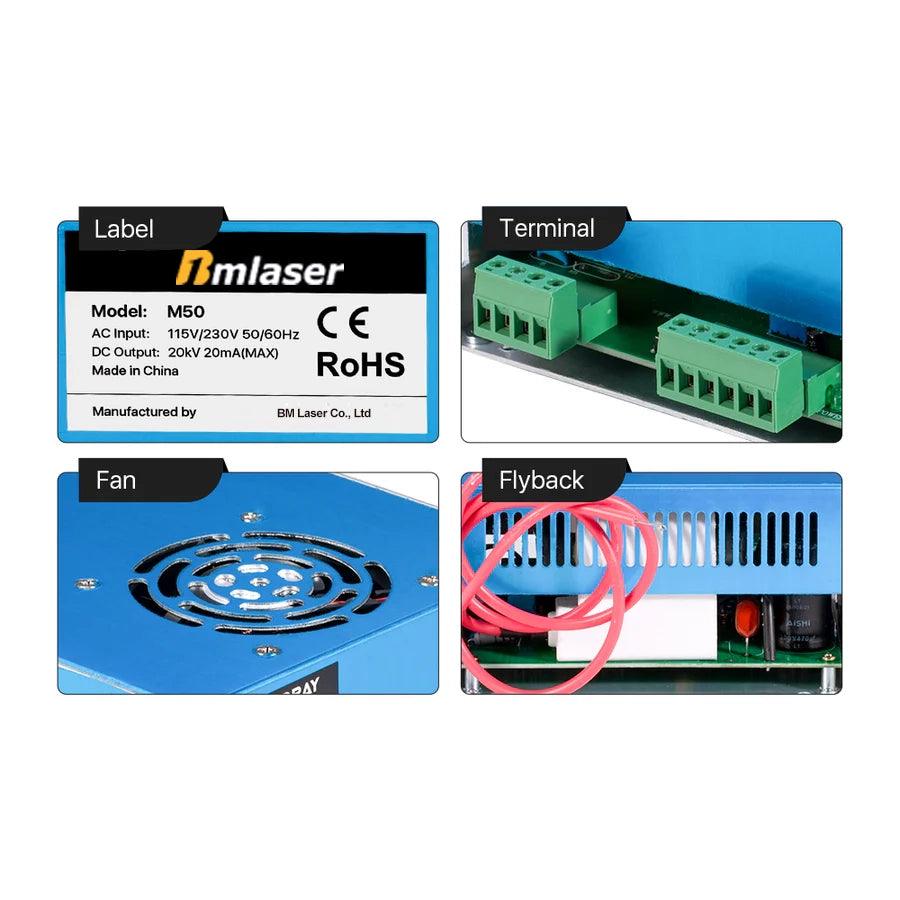 BMLaser 50W 115-230V MYJG Green Shell CO2 Power Supply