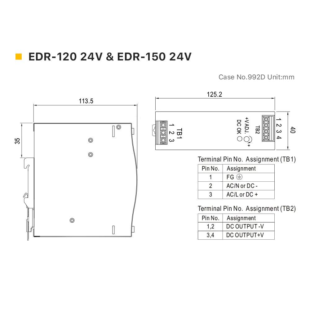 Оригинално MW EDR-75/120/150 серия 24V релсово захранване