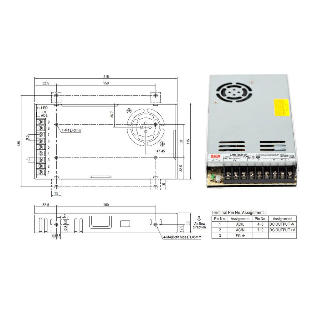 Оригинално импулсно захранване Meanwell LRS-350