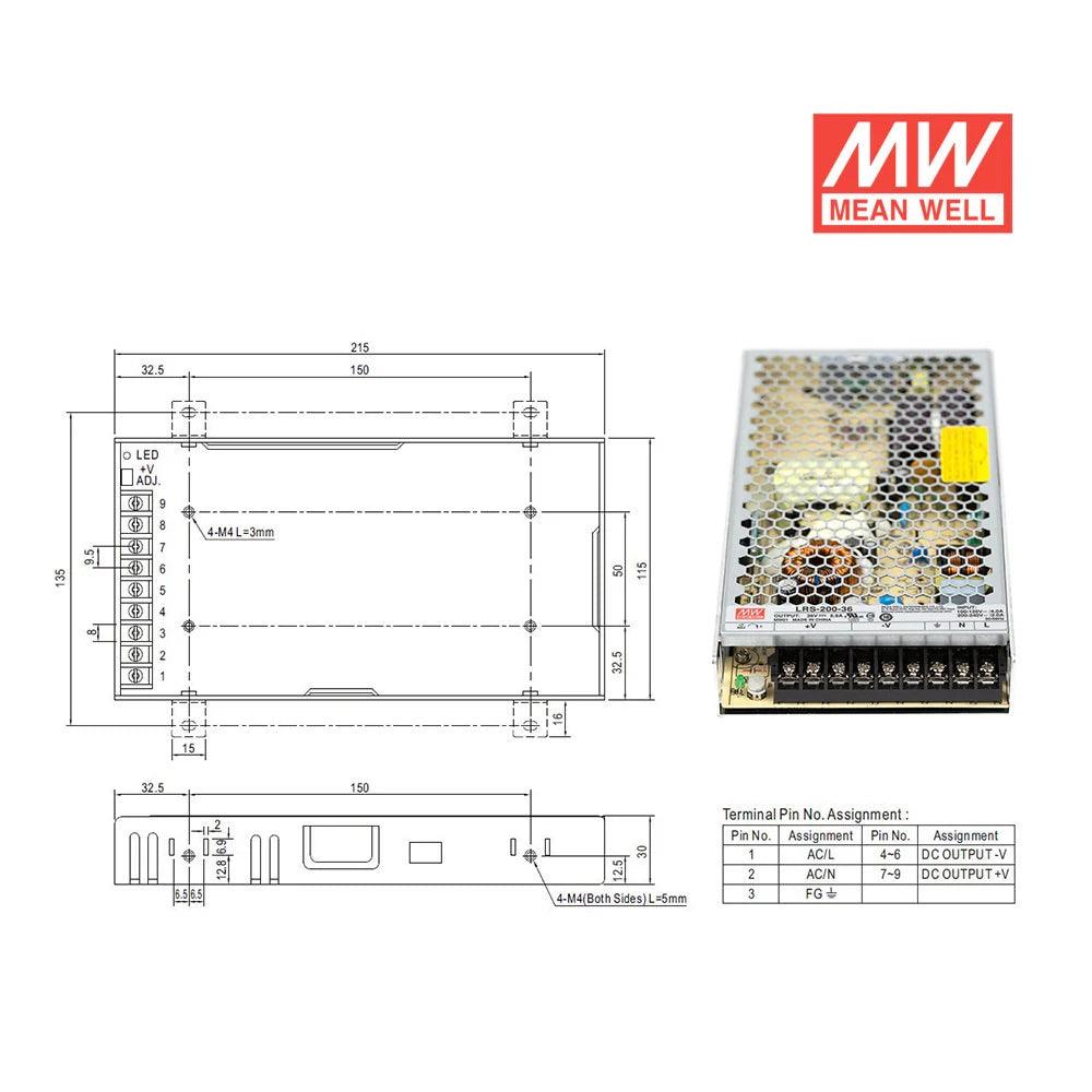 BMLaser 200W Original Meanwell LRS-200 Switch Power Supply