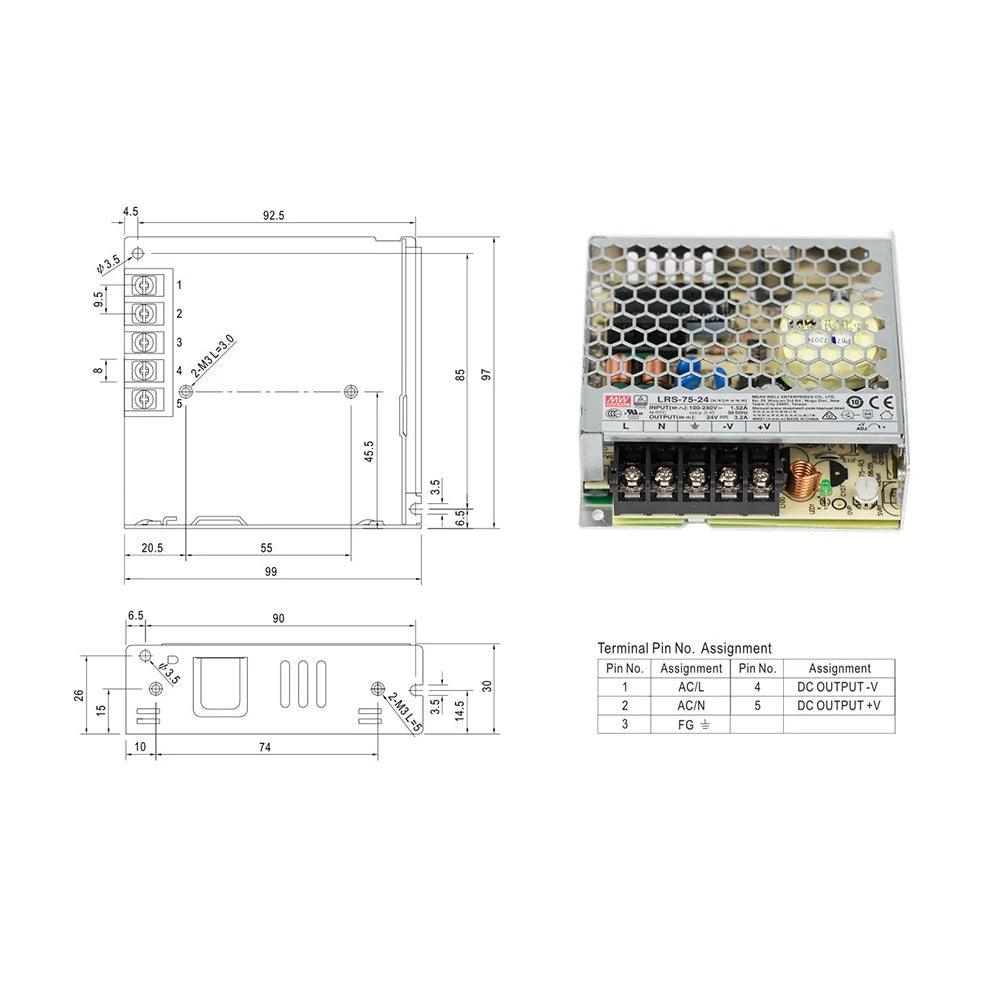 Оригинално превключващо захранване Meanwell LRS-75