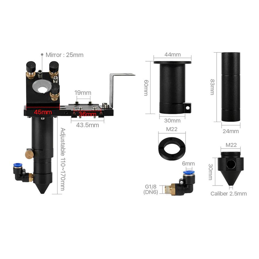 BMLaser E Series Black CO2 Laser Head Set With 1st Mirror Mount & 2nd Mirror Mount